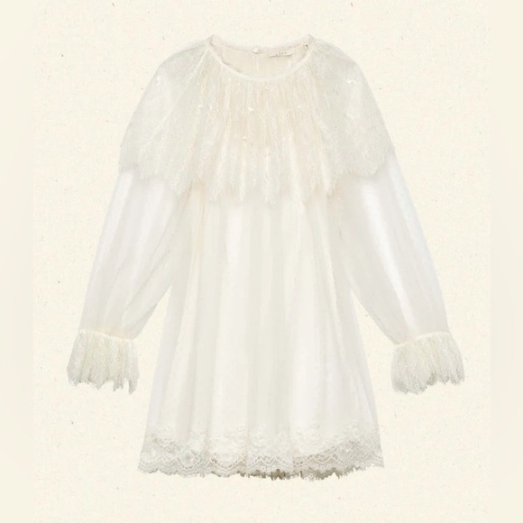 NWT Doen Lilith Lace Tulle Ruffle Collar Long Sleeve Mini Dress Crème de Lune - Picture 13 of 16